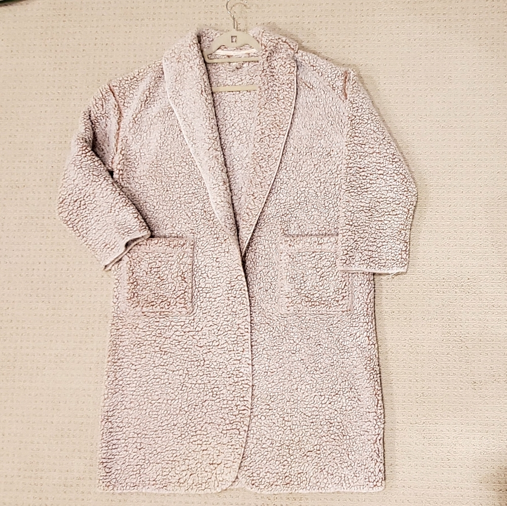 Daydream By Berkshire Cozy All Day Sherpa Long Snuggly Cardigan White/Brown Med